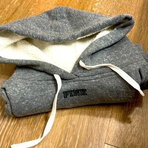 EUC! VS PINK Sherpa lined oversized camo logo hoodie size Large